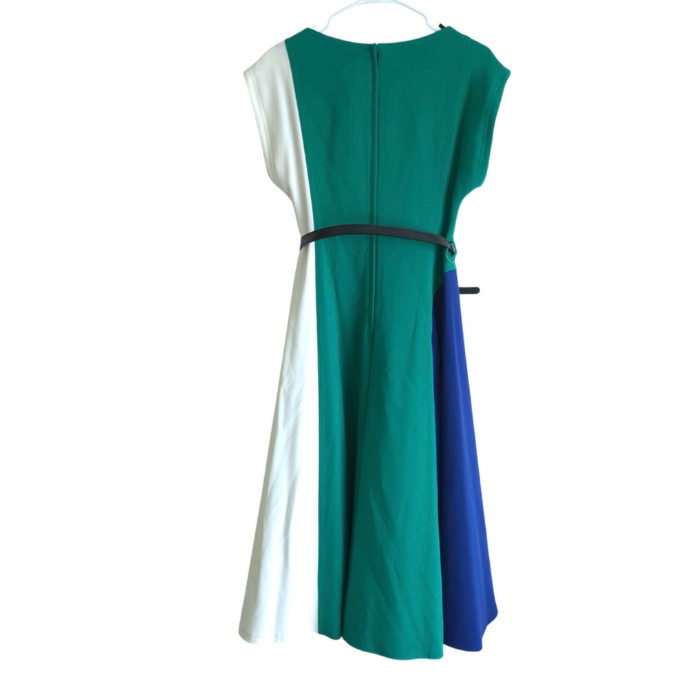DONNA KARAN NEW YORK Color Block Midi Dress Cap Sleeve Boat Neck A Line Size 8 - Picture 4 of 10